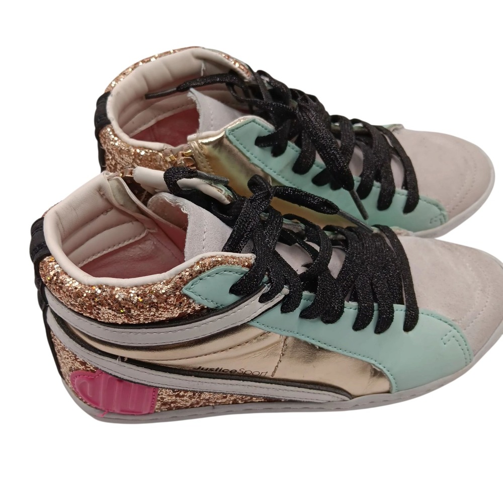 Justice Sport Girls Multicolor High Top Sneakers Glitter Size 4 Fun Trendy